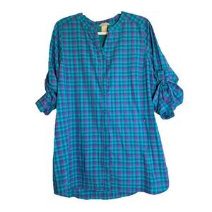 Duluth Trading Sidewinder Tunic Womens Large Blue‎ Plaid DuluthFlex UPF 30 Top